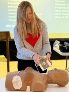 Cheryl Smith AED training on a female Prestan