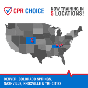 Map of CPR Choice brick and mortar locations in Denver, Colorado Springs, Nashville, Knoxville, and Tri-Cities, TN